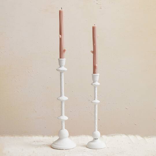 Hello Honey® Antique White Sand Finish Tall Metal Taper Candle Holder